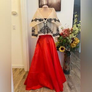 Women’s Red Satin Maxi Skirt Size 32 inches - Filipiniana Maria Clara XL Bolero